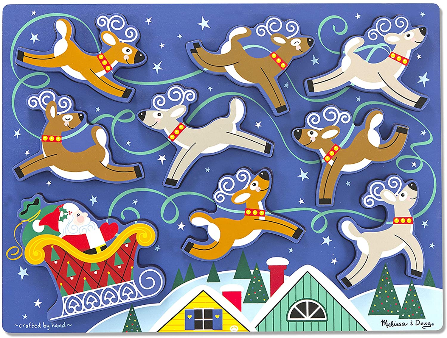 Santa & Reindeer Wooden Chunky