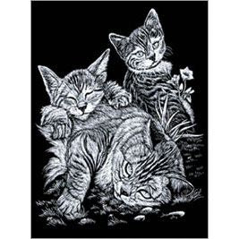SILVER FOIL TABBY CAT & KITTENS