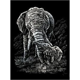 SILVER FOIL ELEPHANT & BABY