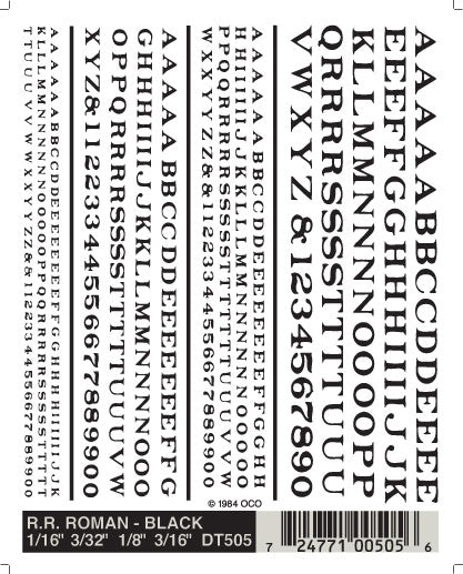 R.R. ROMAN BLACK TRANSFER DECALS